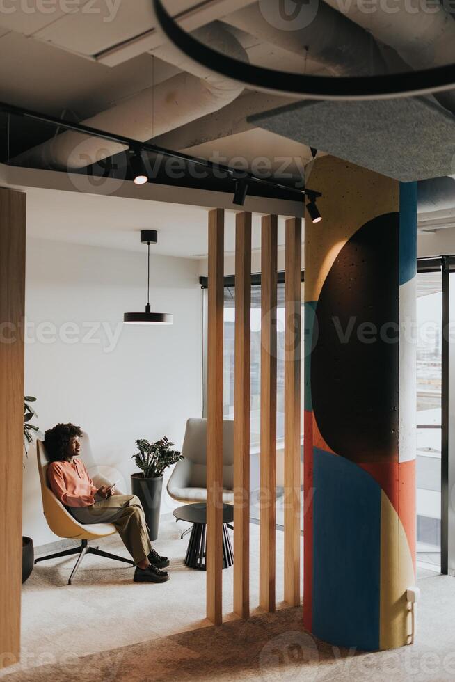 Serene Afternoon Break at a Modern Cozy Office Corner photo