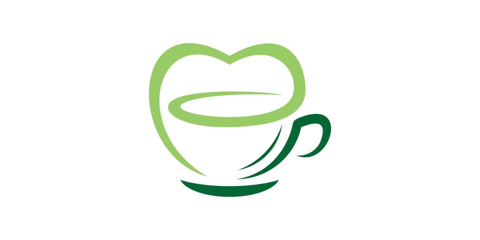 logo design combination of love shape with cup, green tea, heart, fresh, logo design template, symbol, icon, , creative idea. vector