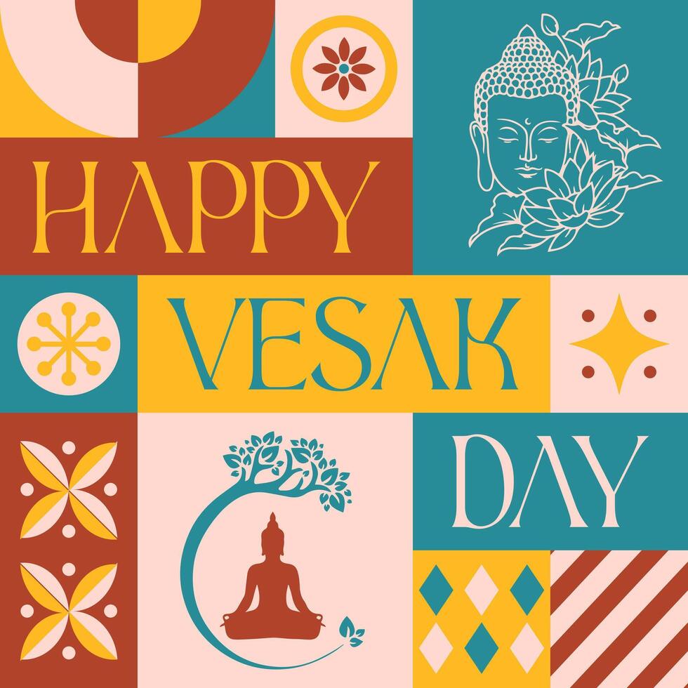 contento vesak dias sin costura modelo en escandinavo estilo tarjeta postal con retro limpiar concepto diseño vector