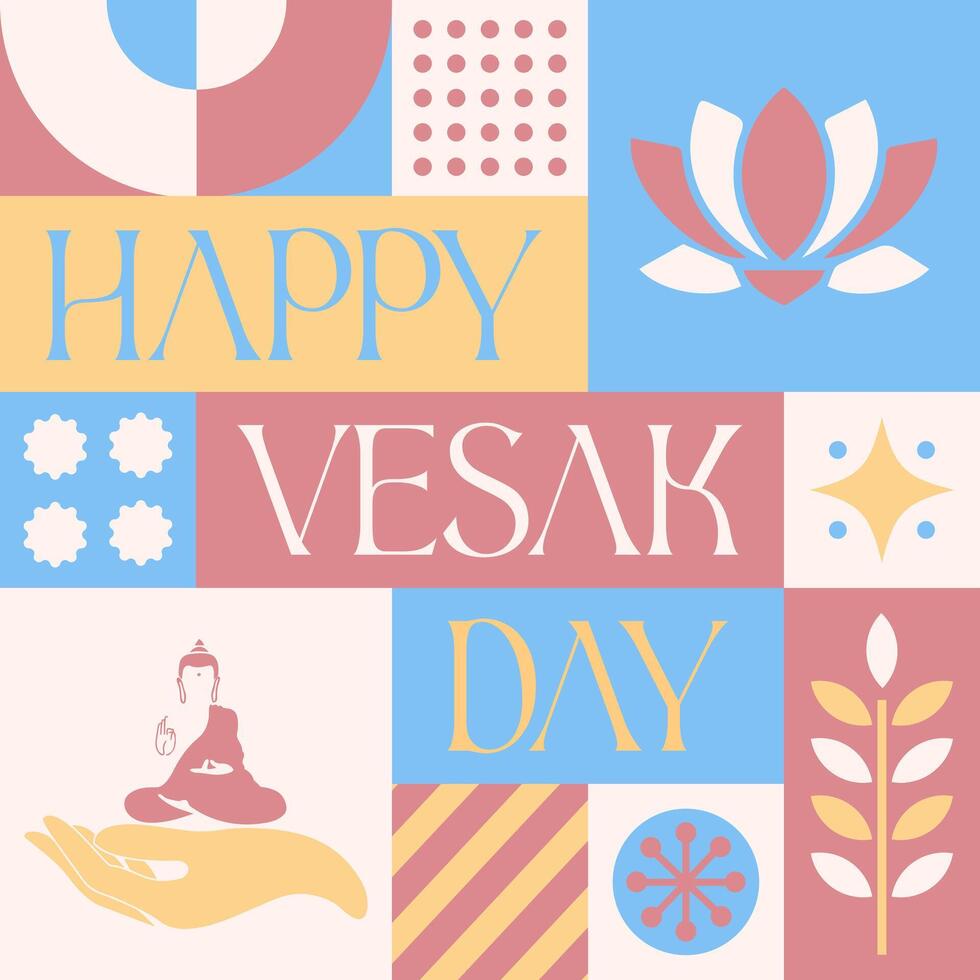 Happy Vesak Day seamless pattern in scandinavian style postcard with Retro clean concept design vector