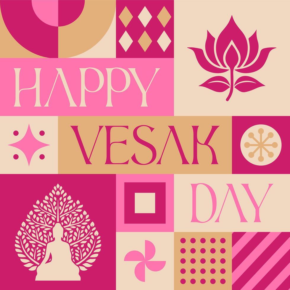 Happy Vesak Day Pray seamless pattern in scandinavian style postcard with Retro clean concept design vector