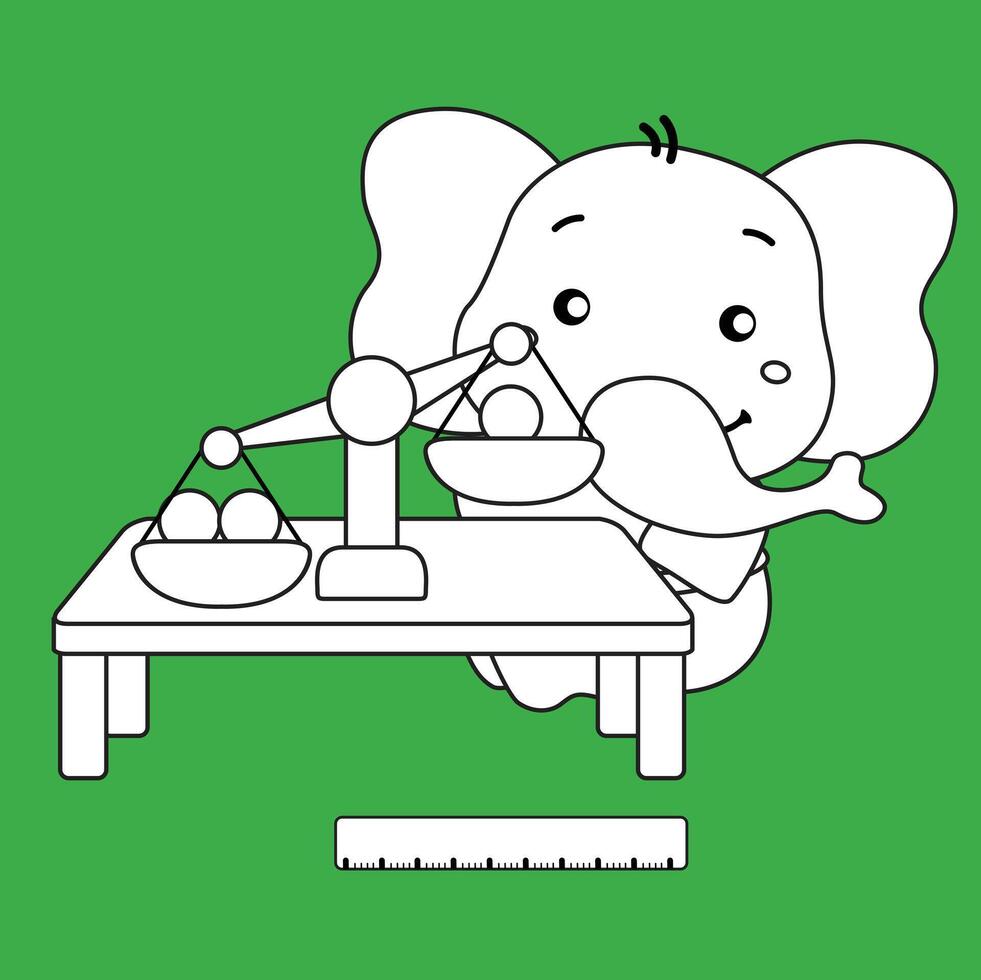 Cute Elephant Animals and Mathematics Lesson Cartoon Digital Stamp Outline vector