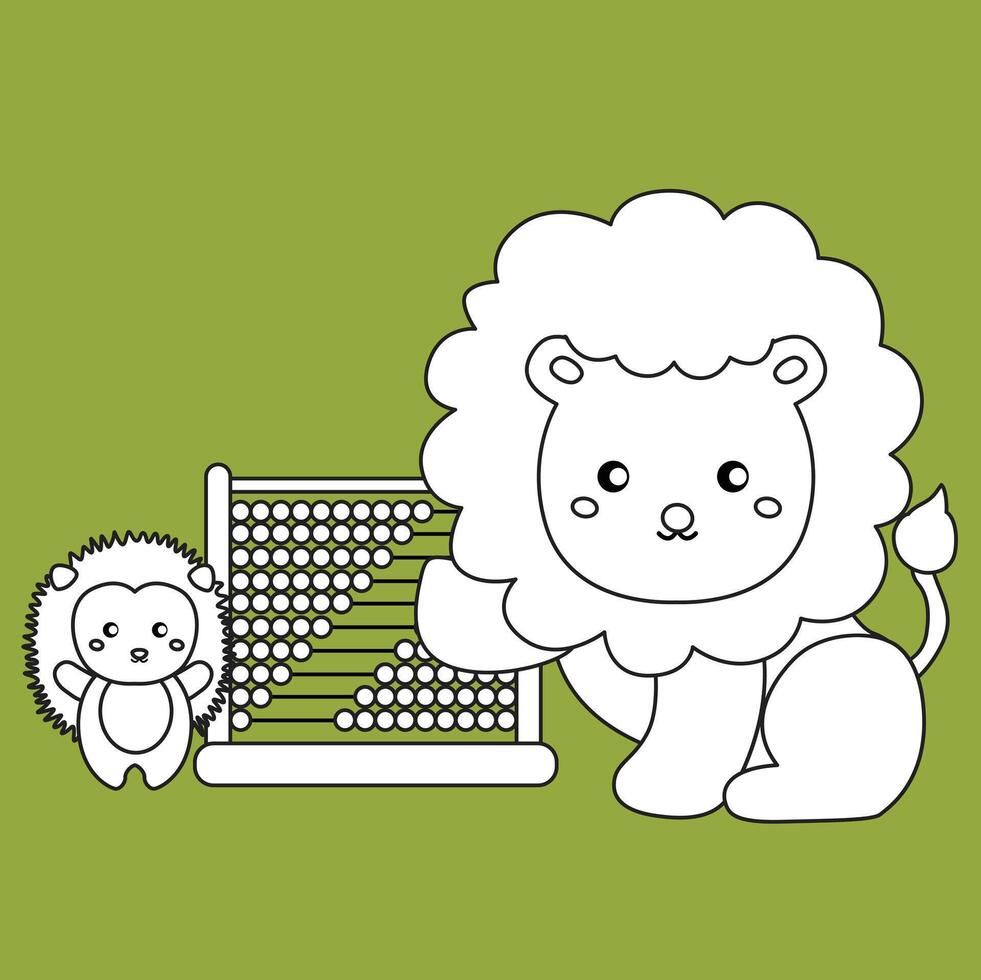 Cute Lion Animals and Mathematics Lesson Cartoon Digital Stamp Outline vector