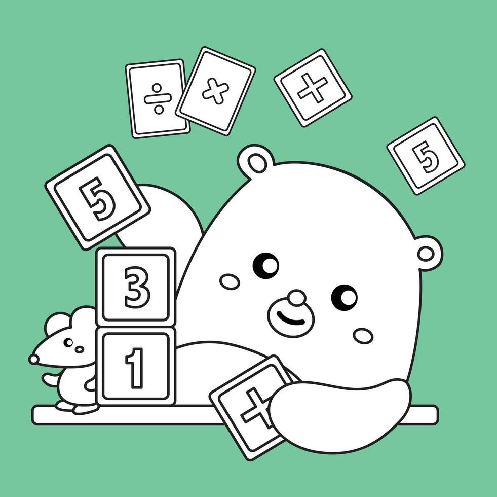 Cute Bear Animals and Mathematics Lesson Cartoon Digital Stamp Outline vector