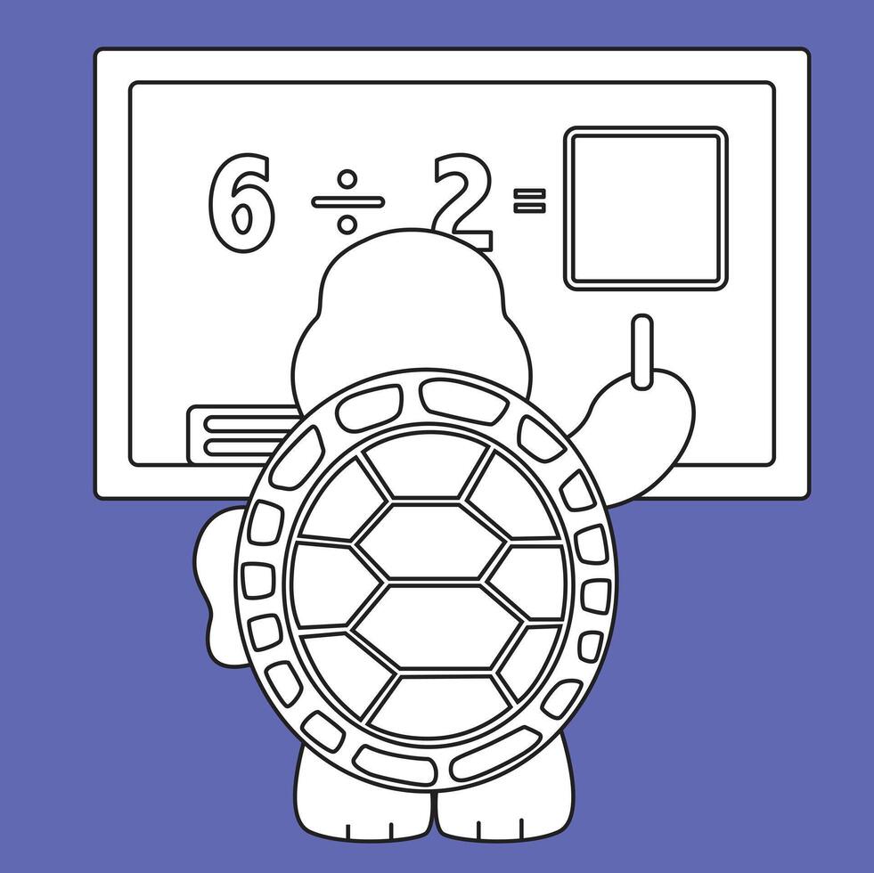 Cute Turtle Animals and Mathematics Lesson Cartoon Digital Stamp Outline vector