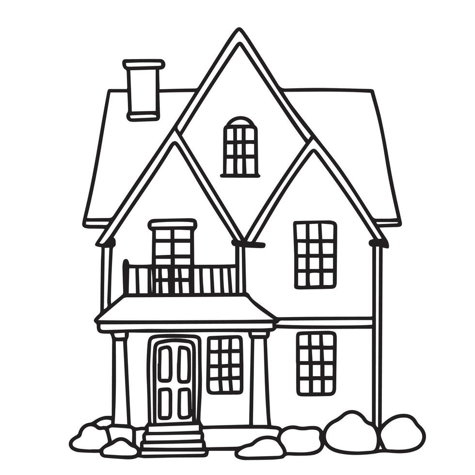 Simple house in doodle style isolated. Hand drawn art vector