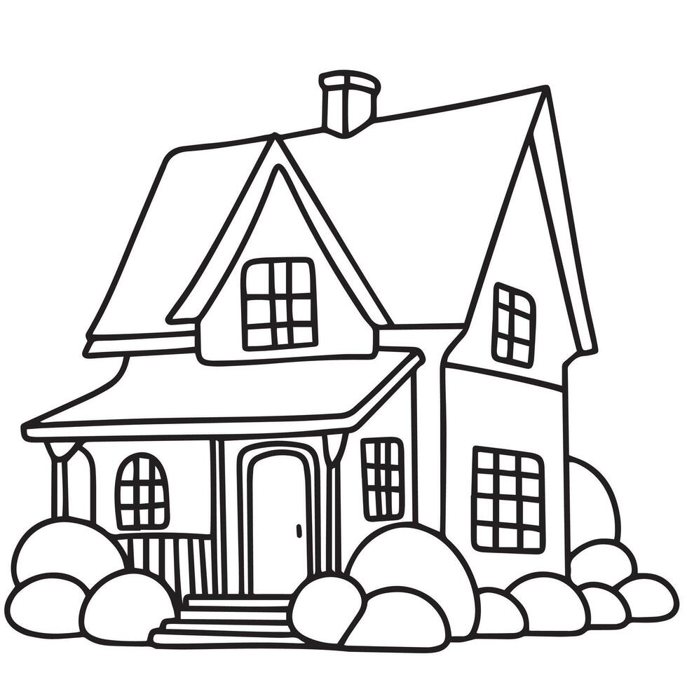 Cute house doodle style. Hand drawn art. vector