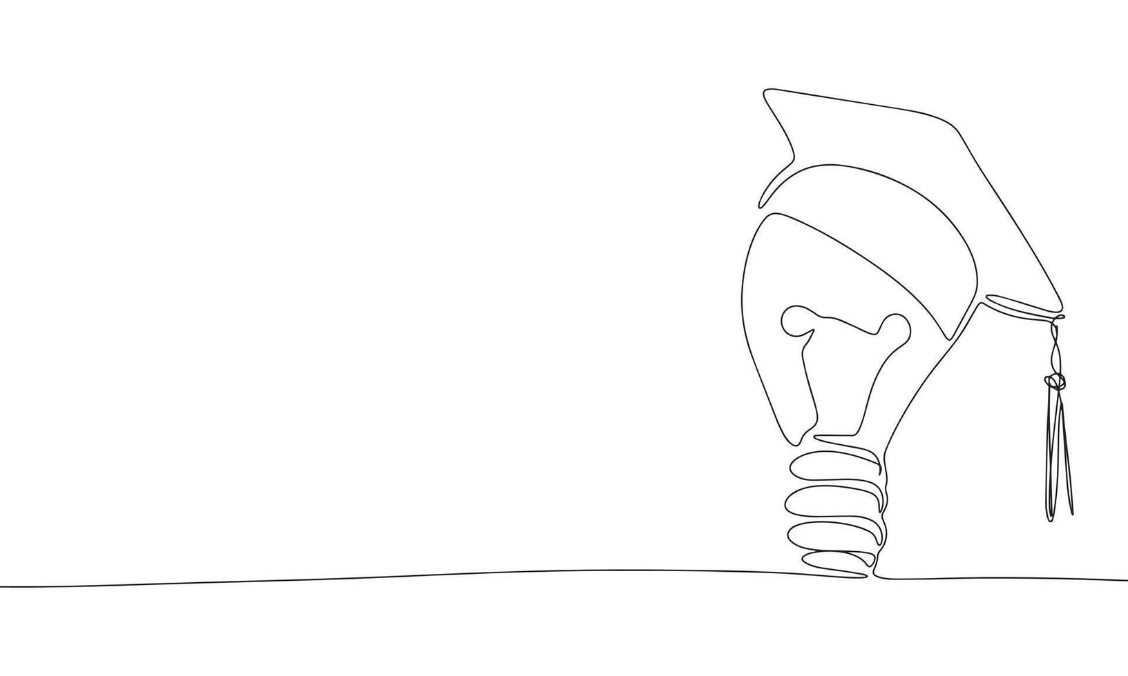 Bulb with graduated cap one line continuous. Line art graduated banner concept. Hand drawn art. vector