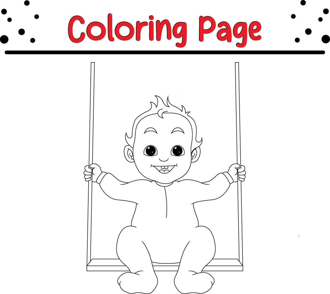 cute baby playing swing coloring page for kids vector