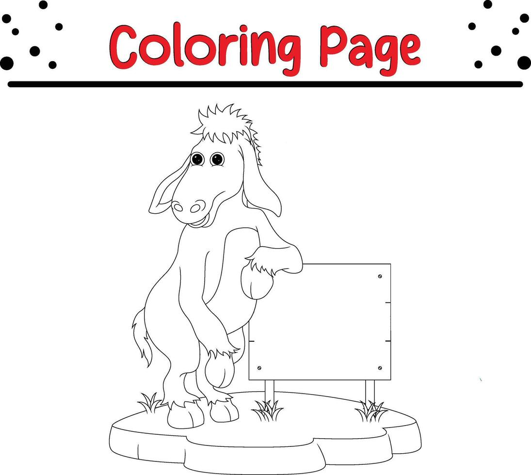 cute donkey with blank sign coloring page for kids vector