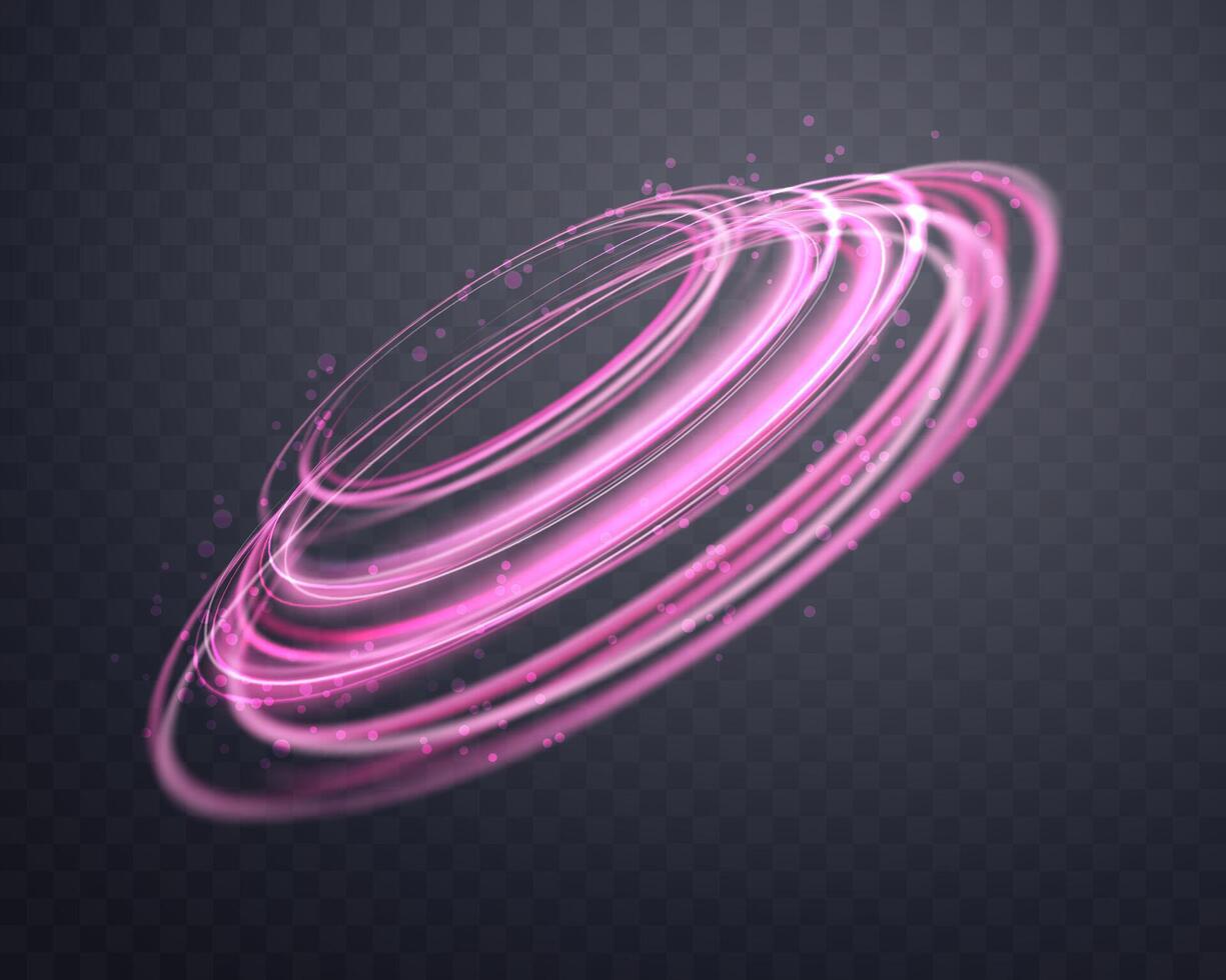 Glowing pink magic rings. Dynamic orbital flare halo ring. Neon realistic energy swoosh swirl. Abstract light effect vector