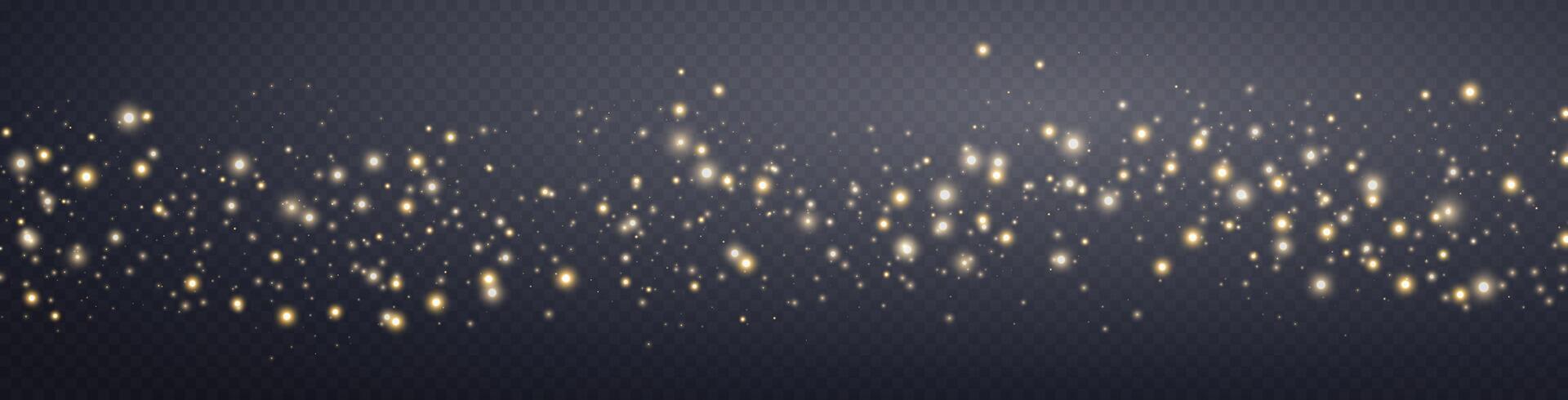 Gold glittering dots, particles, stars magic sparks. Glow flare light effect. Gold luminous points. vector