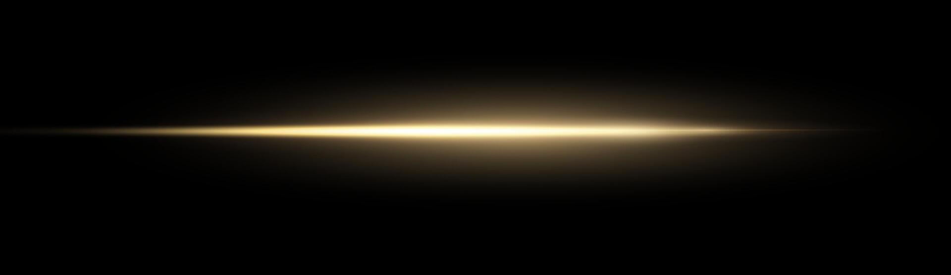 Gold horizontal lensflare. Light flash with rays or gold spotlight and bokeh. Yellow glow flare light effect. vector