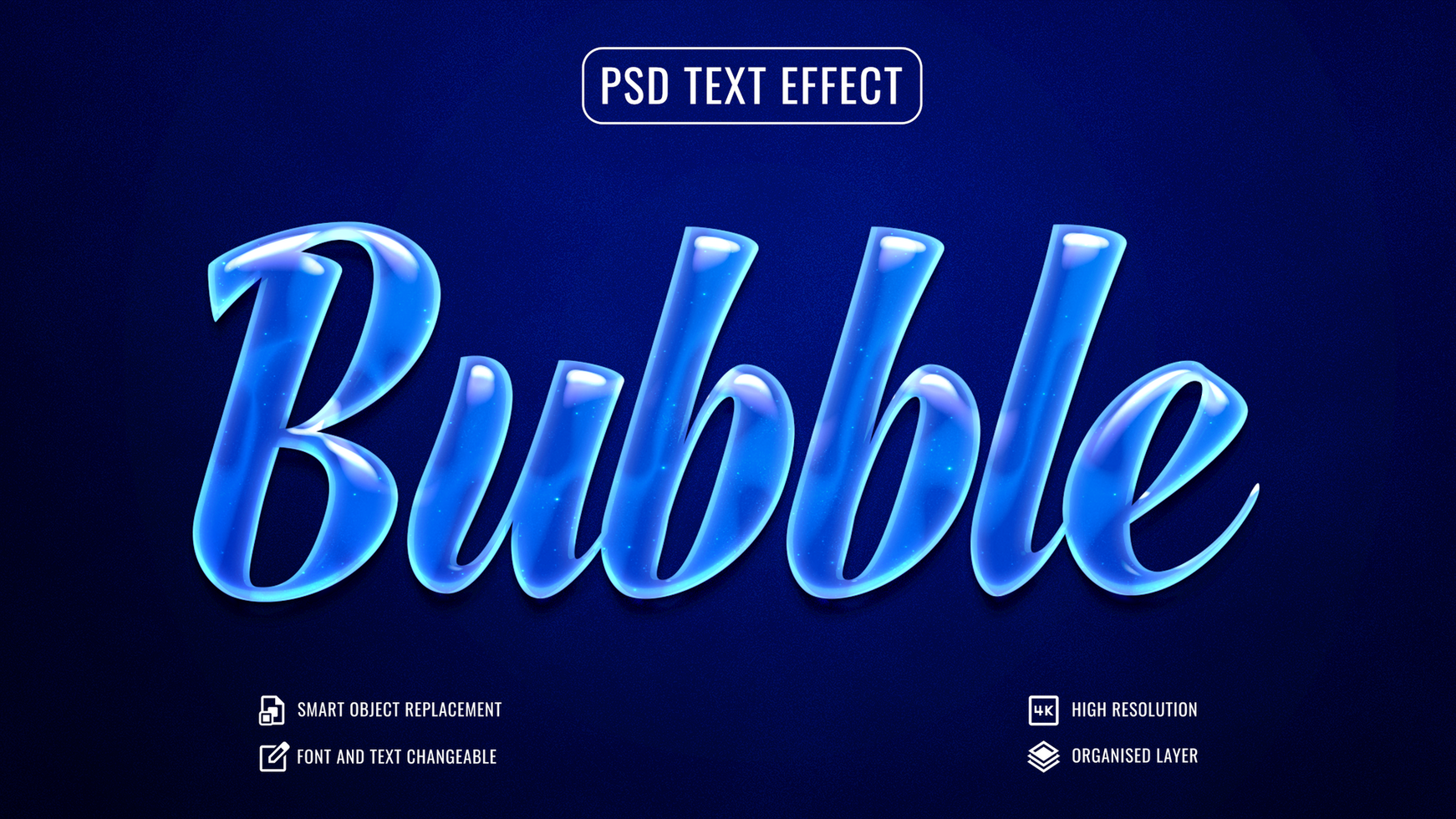 bubble text effect with blue text psd