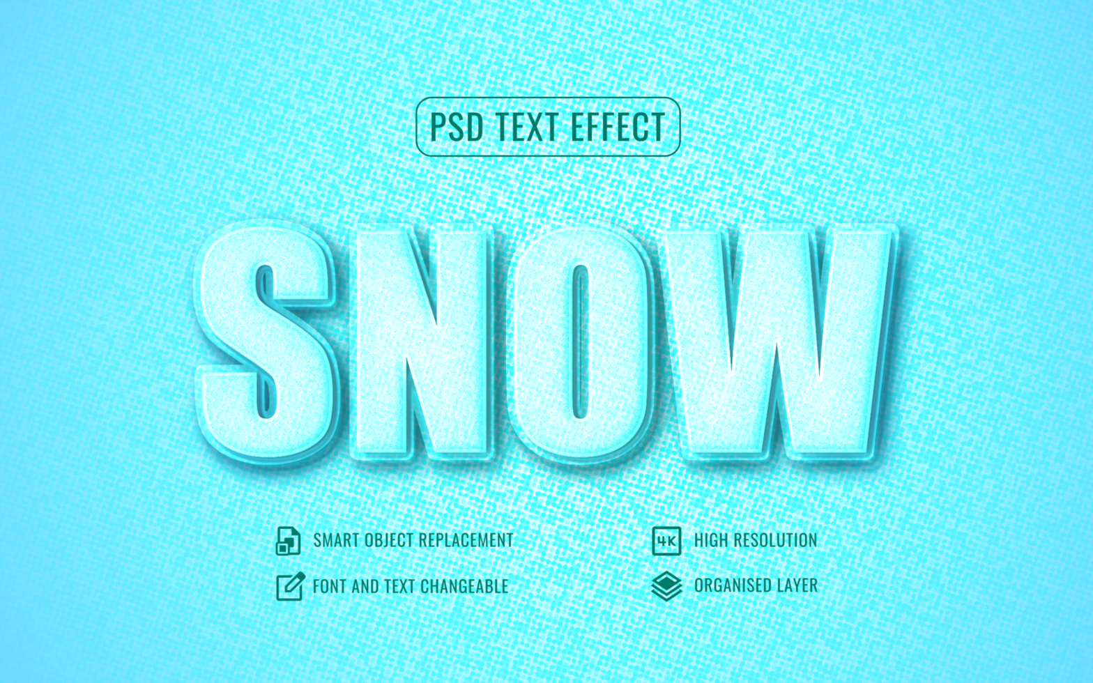 minimal snow text effect on blue background psd