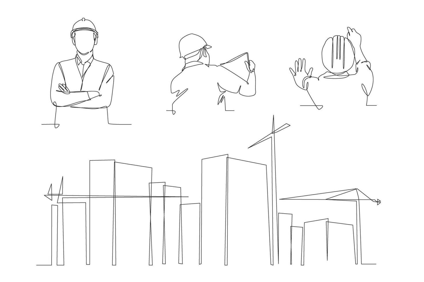 construction continuous line design. city building element continuous line illustration. lineart. monoline asset. vector