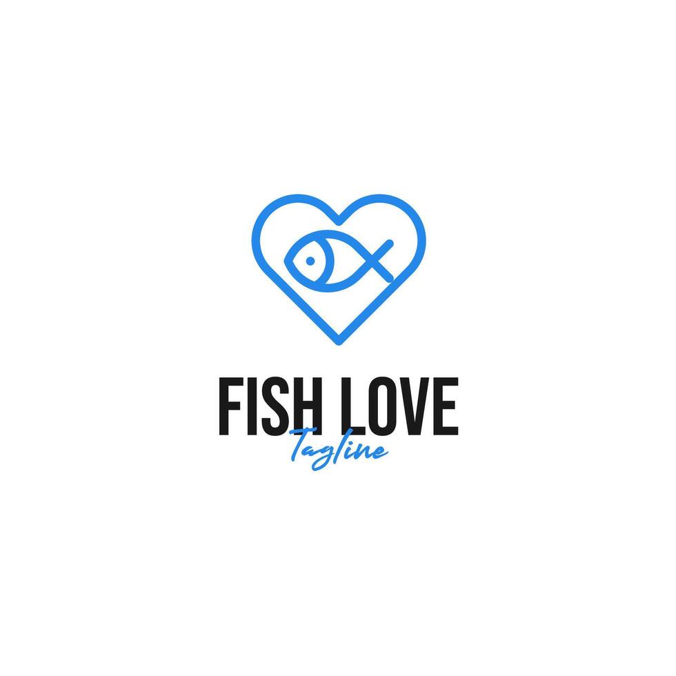 corazón amor con pescado combinación logo diseño ilustración idea vector