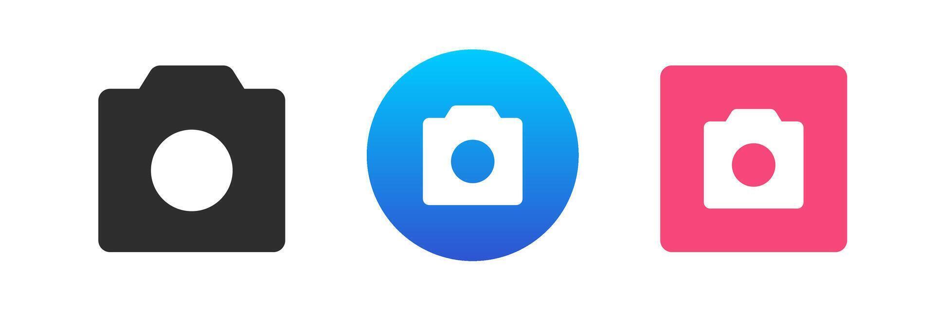 Camera photo multimedia content shooting optical zoom photographing device icon set flat vector