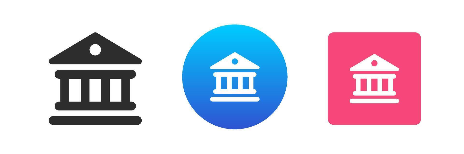 Museum bank antique building column Greek ancient architecture icon set flat illustration vector