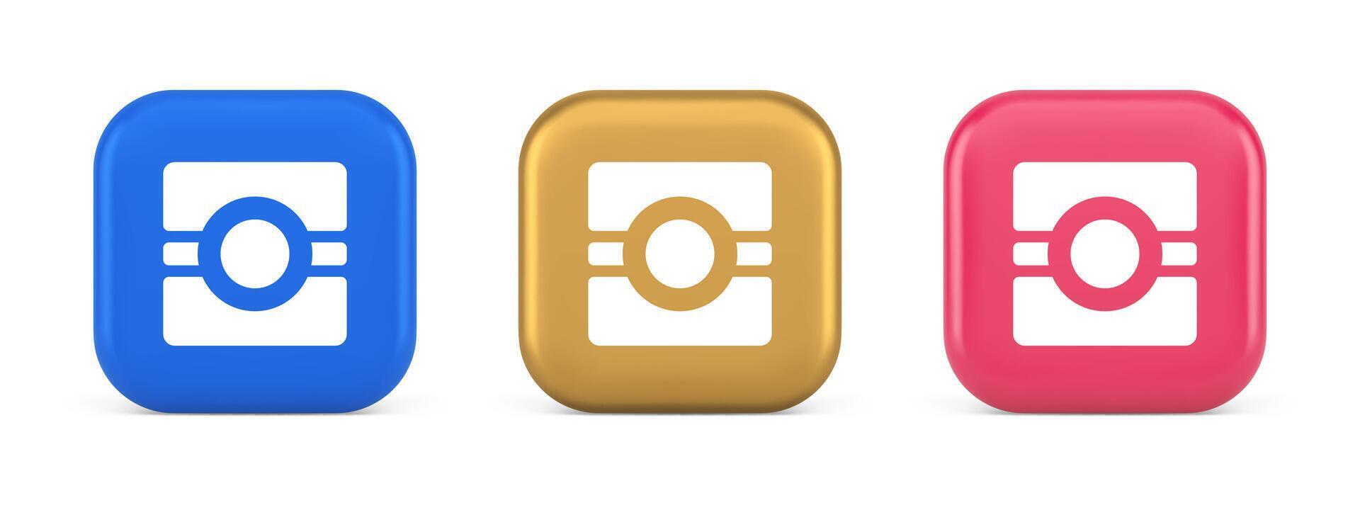 Camera photo application button multimedia photograph service 3d realistic icon vector