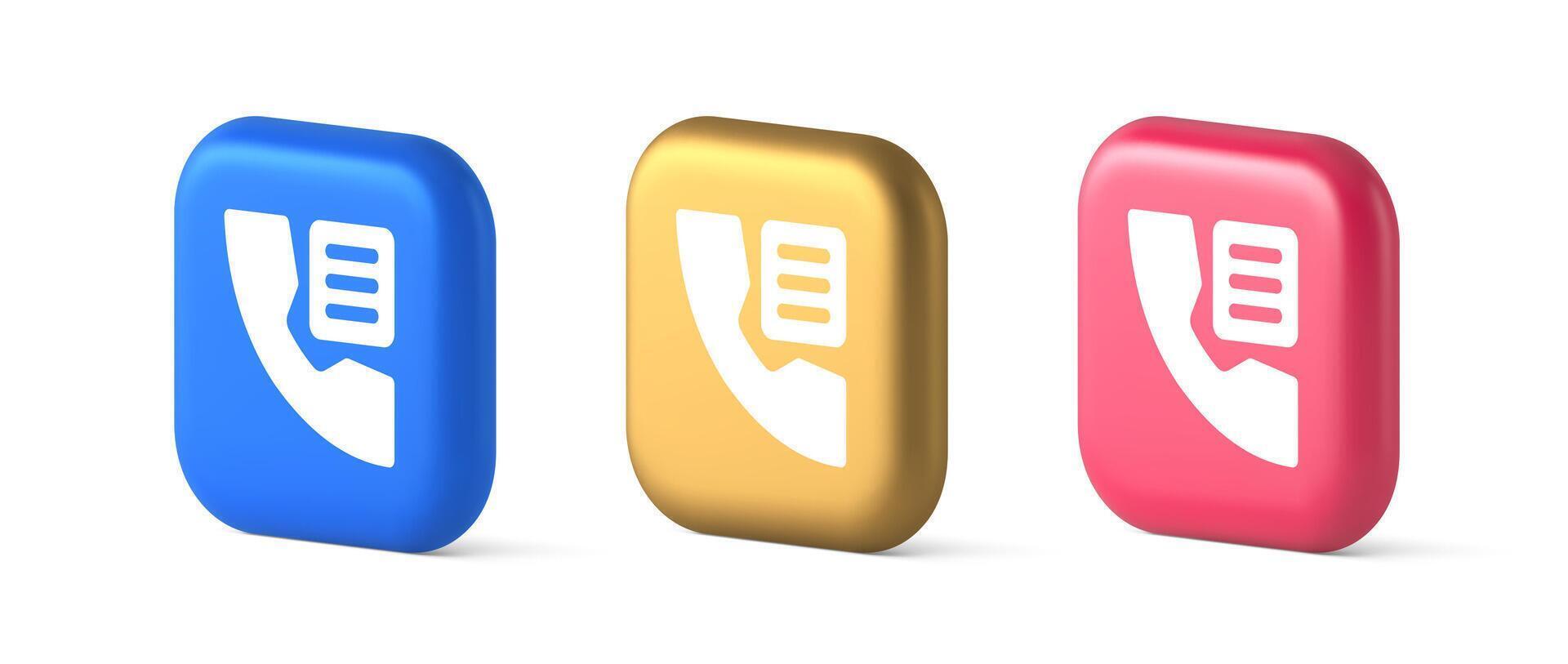 Phone book contact numbers list button search voice communication 3d realistic icon vector