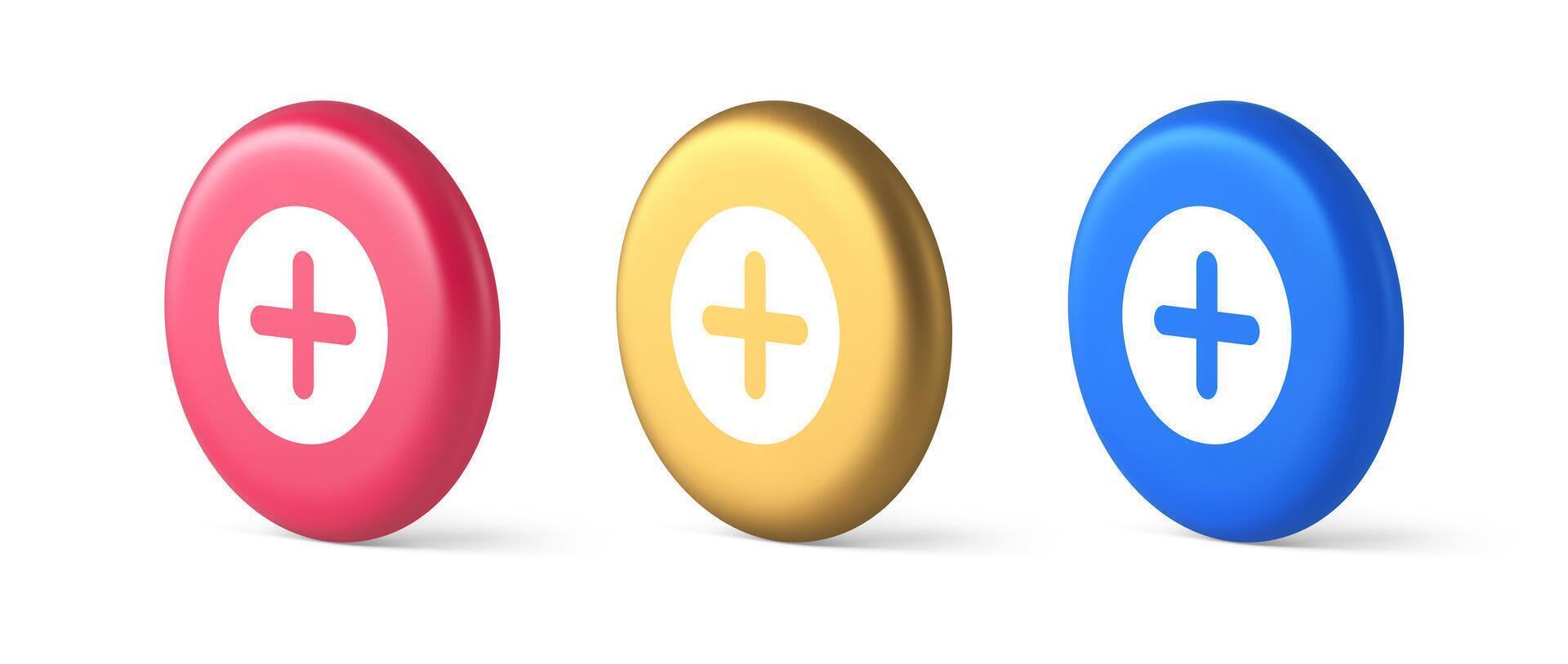 Plus add button mathematical addition symbol 3d realistic isometric circle icon vector