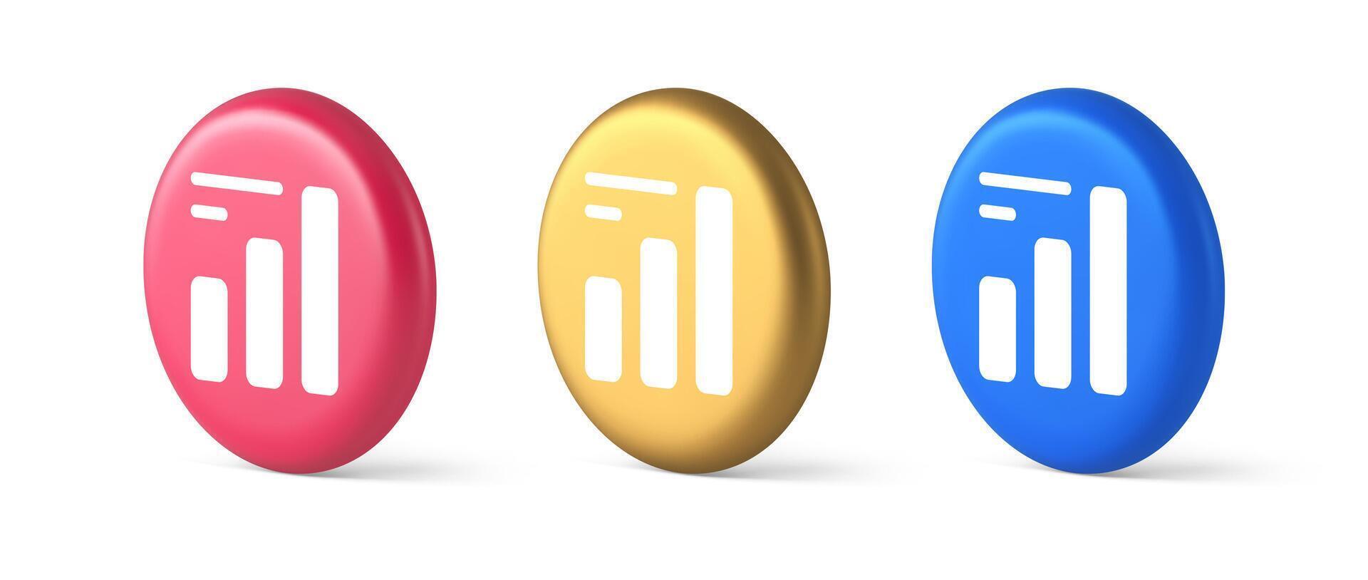 Bar graph business analyzing button diagram profit progress stock market stats 3d isometric circle icon vector
