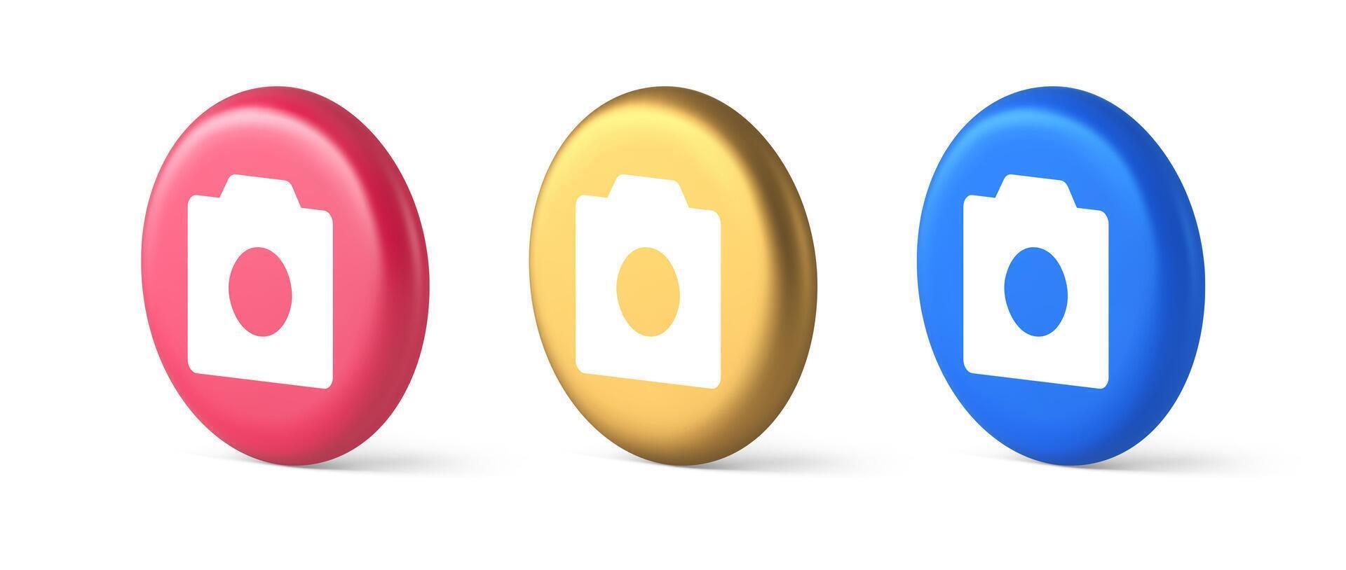 Photo camera multimedia content creation button optical lens zoom device 3d isometric circle icon vector