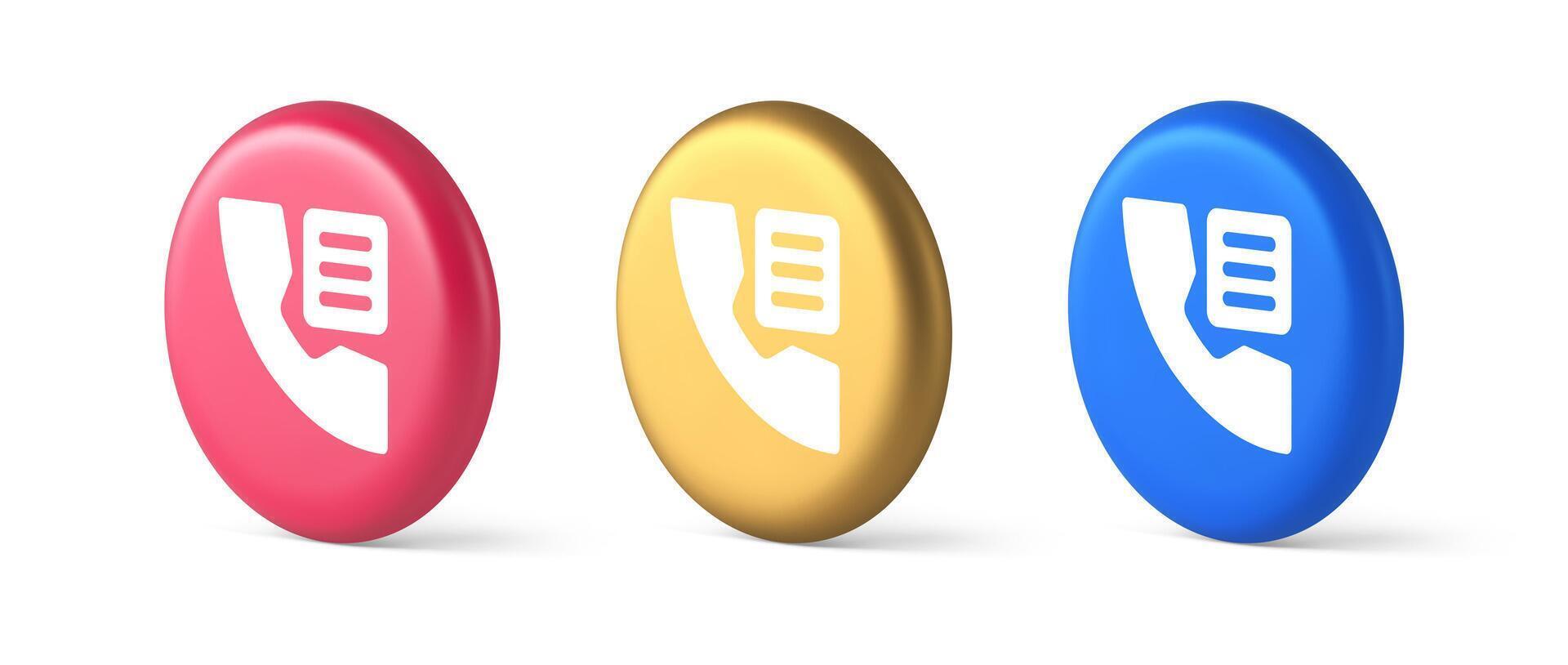 Phone book contact numbers list button search voice communication 3d realistic isometric circle icon vector