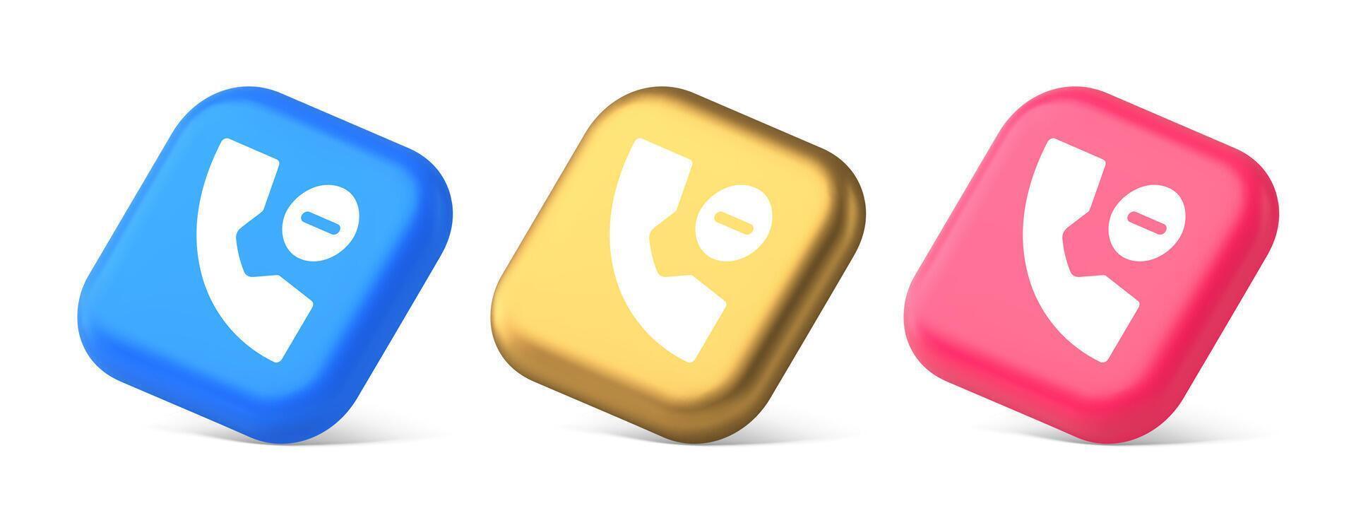Phone call delete contact communication button voice conversation web interface app 3d isometric icon vector
