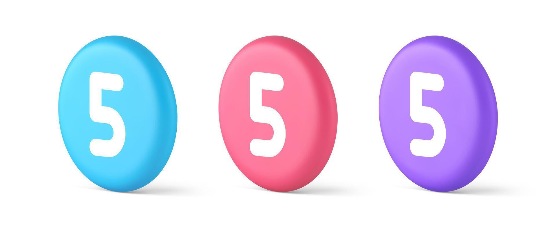 Five character calculator keyboard button financial counting 3d realistic isometric circle icon vector