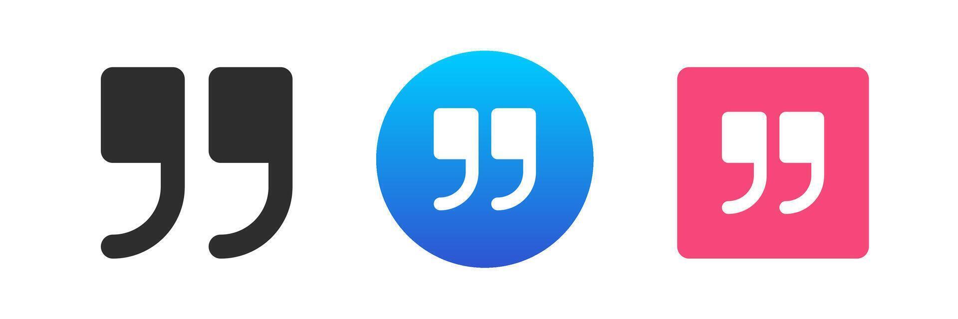 Quote double inverted comma texting message speech dialogue communication icon set flat vector