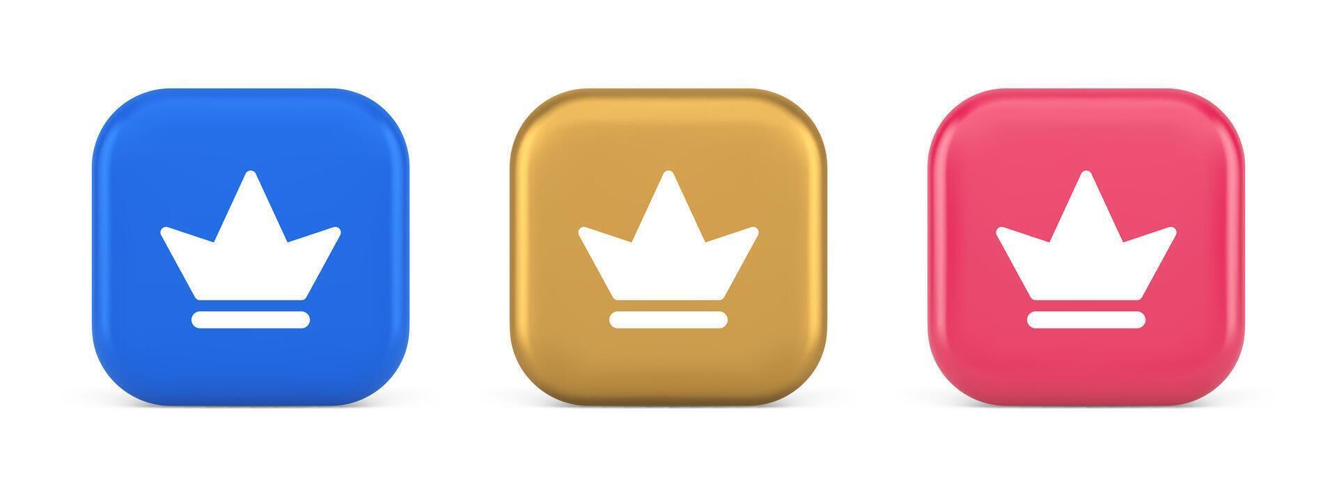 corona botón real medieval Rey reina tocado web aplicación 3d realista icono vector