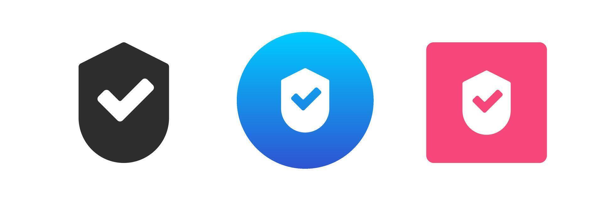 Check mark shield approved secure protection insurance identity icon set flat illustration vector