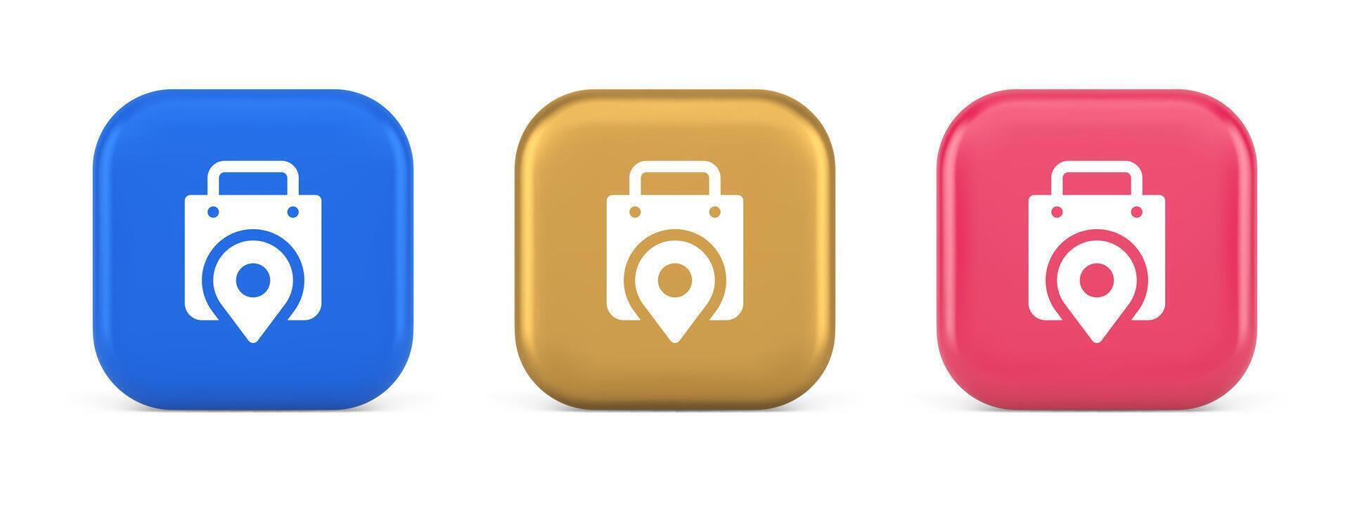 Shop location map pin with shopping bag button web app design realistic icon vector