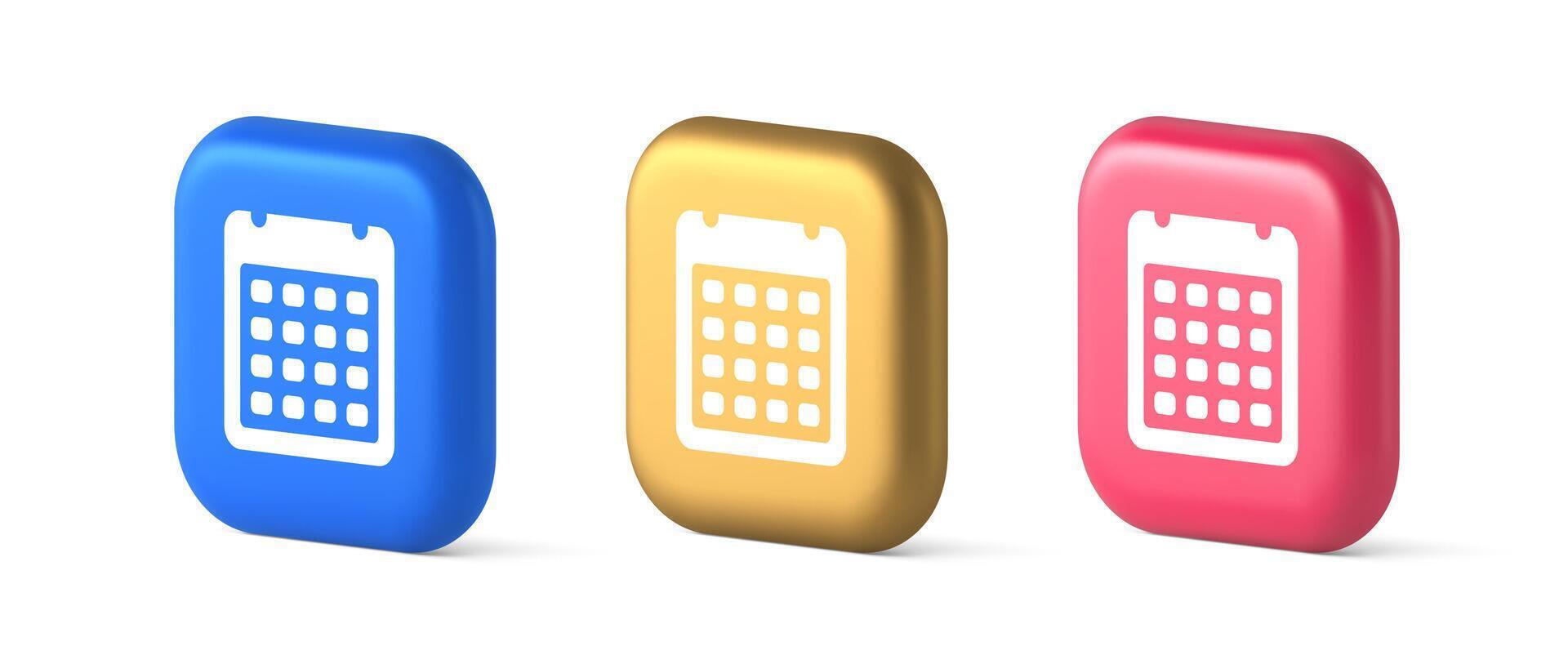Calendar schedule button agenda event appointment reminder 3d realistic icon vector