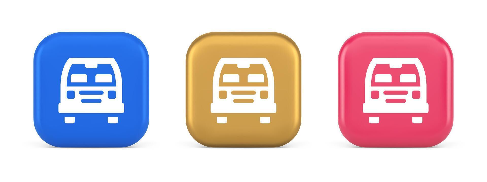 Bus automobile passenger transportation button city transfer journey 3d realistic icon vector