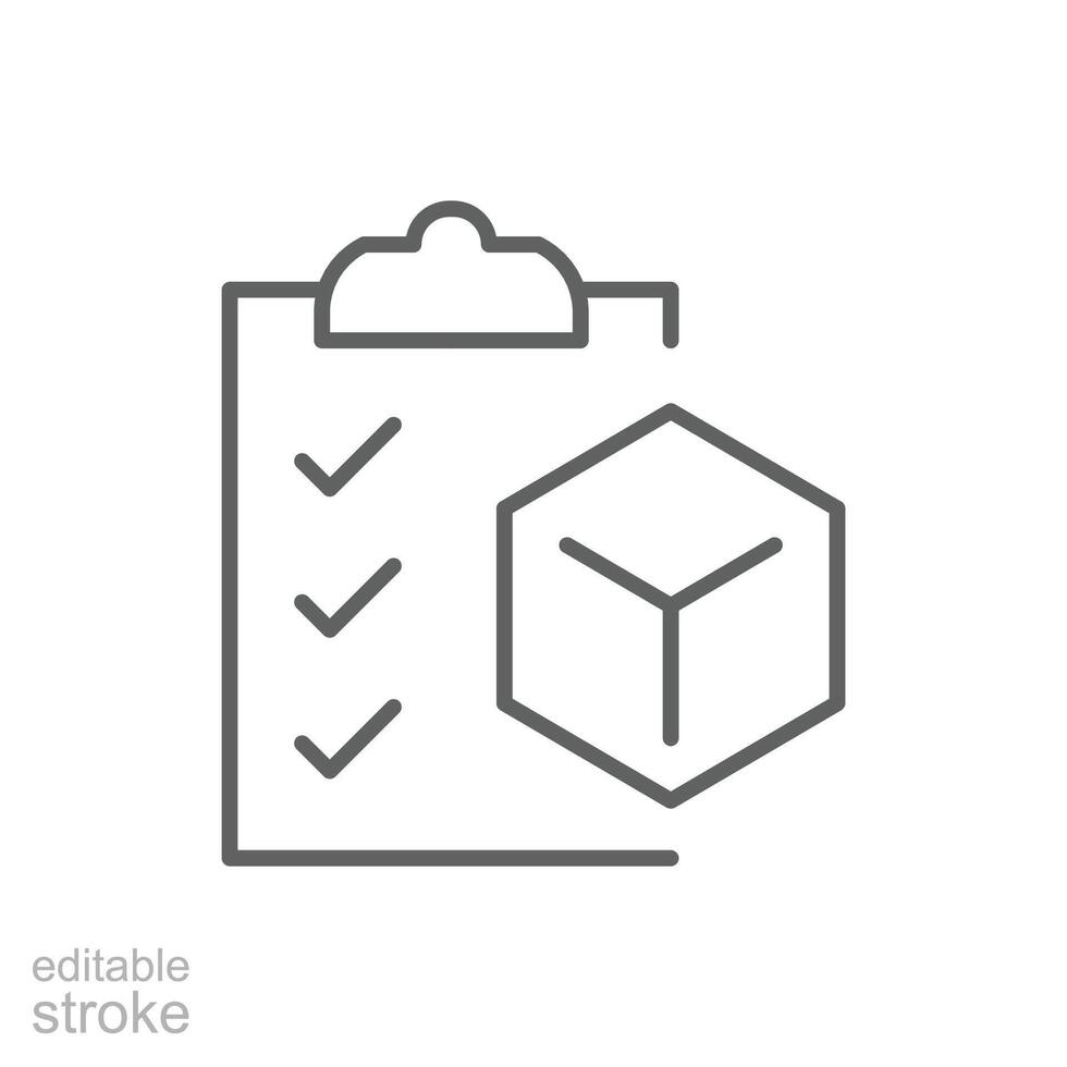 Product requirements icon. Simple outline style. Product management, testing, check, list, checklist, clipboard, evaluation concept. Thin line symbol. isolated. Editable stroke. vector