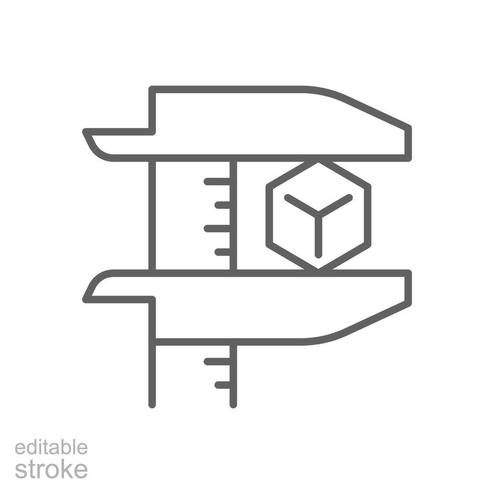Product measurements icon. Simple outline style. Vernier caliper, gauge, measure, steel, metal, construction, engineering concept. Thin line symbol. isolated. Editable stroke. vector
