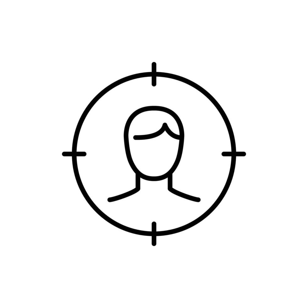 Male user target icon. Simple outline style. Man, user target, approach, person, centric, graphic, people, marketing, business concept. Thin line symbol. isolated. vector