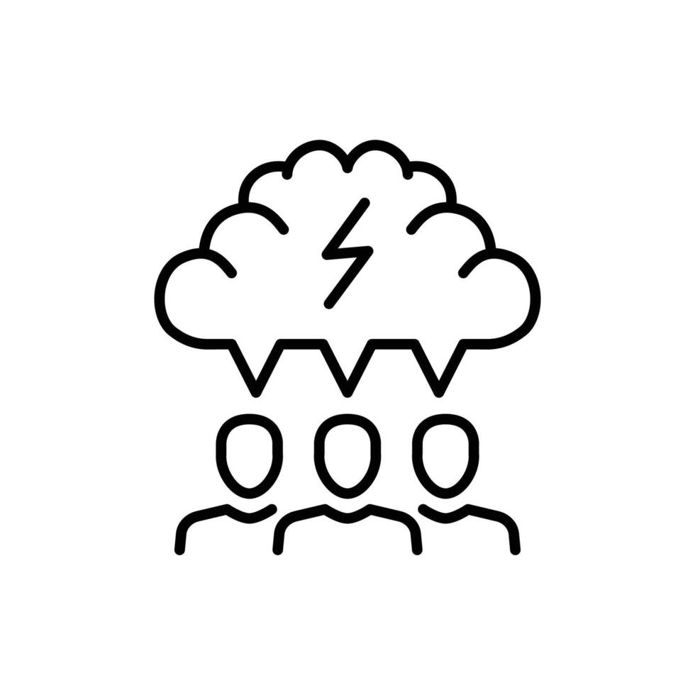 Group brainstorming icon. Simple outline style. Brainstorm, brain, storm, bolt, lightning, mind, idea, creative team concept. Thin line symbol. isolated. vector