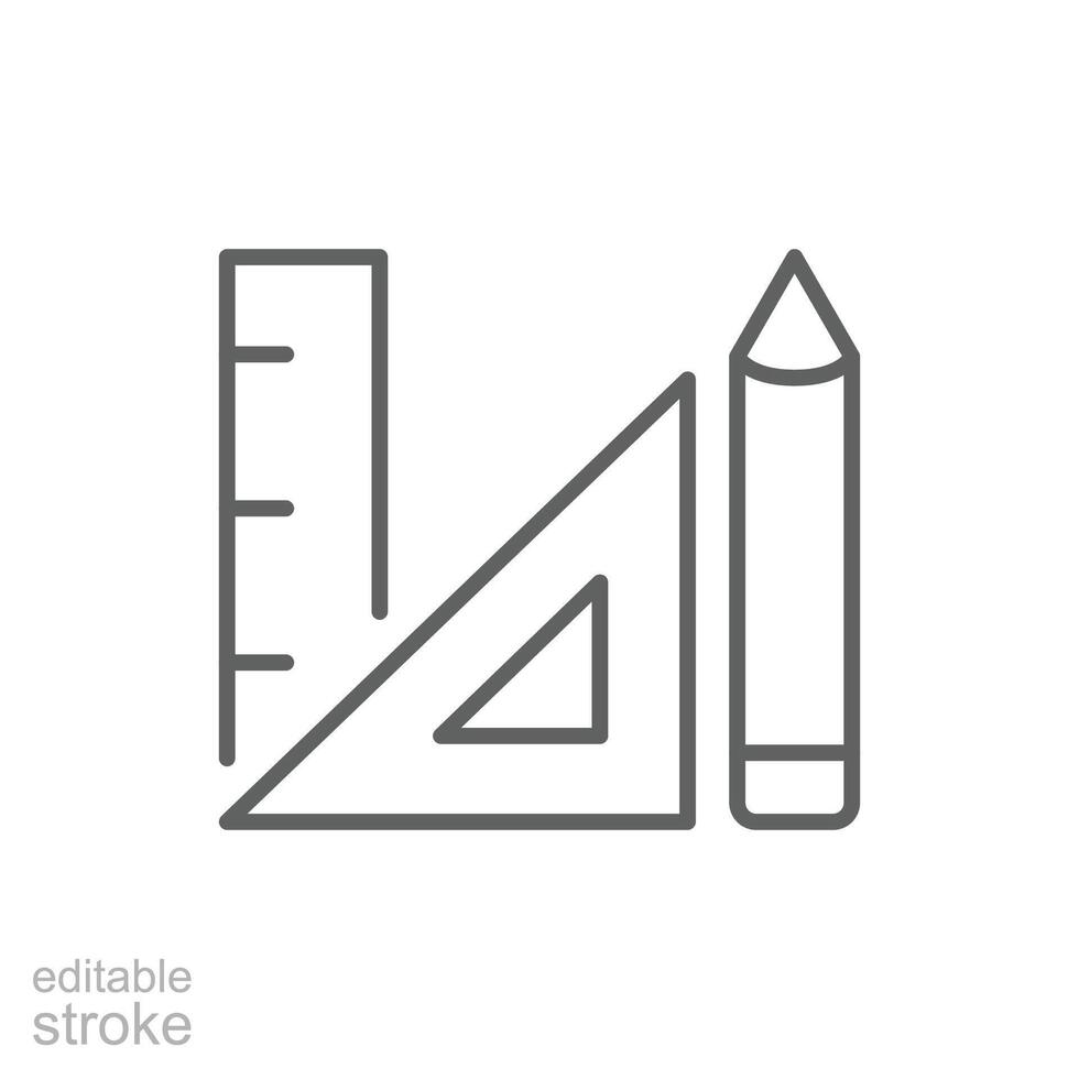 Ruler and pencil icon. Simple outline style. Triangle, pen, triangular, school, drawing, learning, study, geometry, education concept. Thin line symbol. isolated. Editable stroke. vector