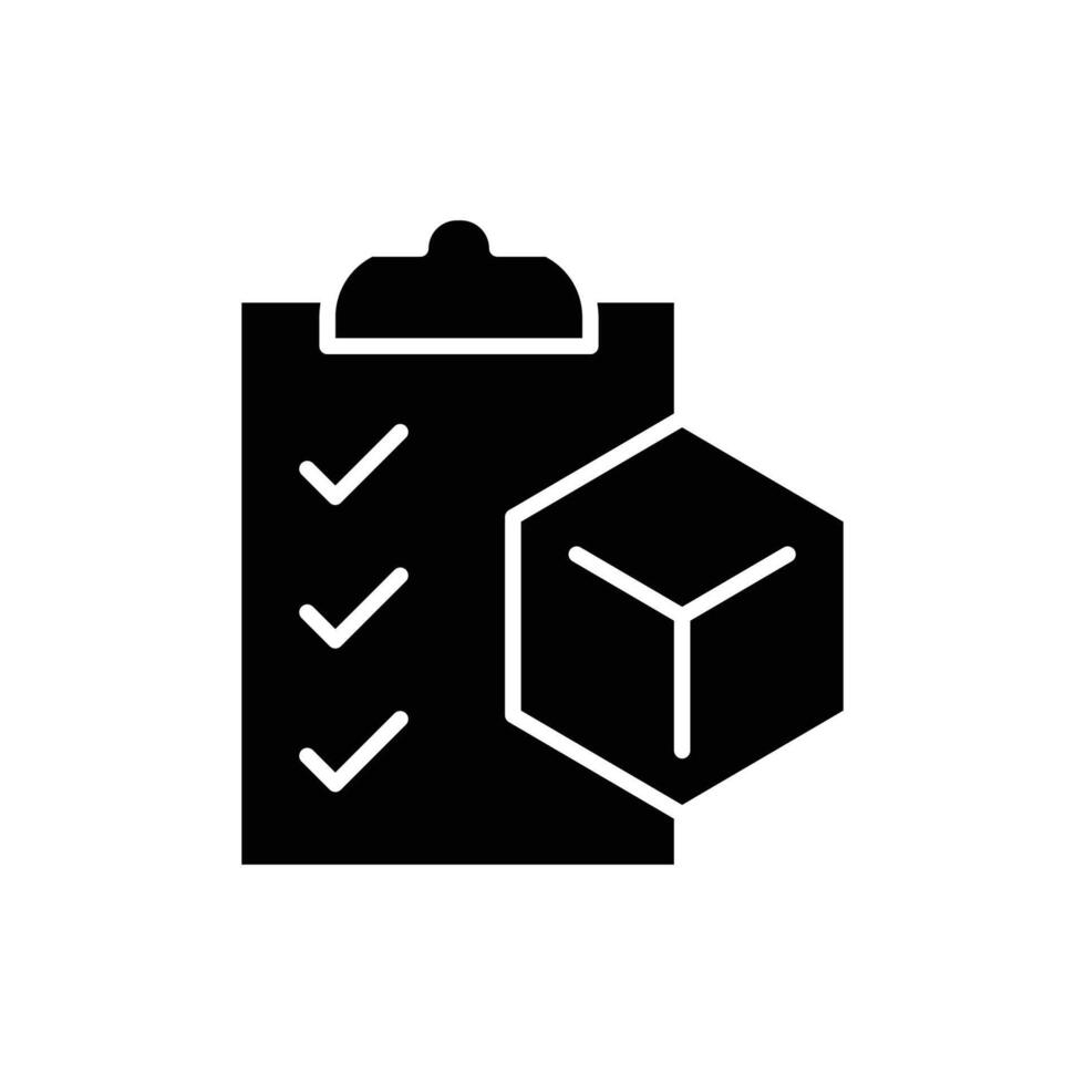 Product requirements icon. Simple solid style. Product management, testing, check, list, checklist, clipboard, evaluation concept. Black silhouette, glyph symbol. isolated. vector