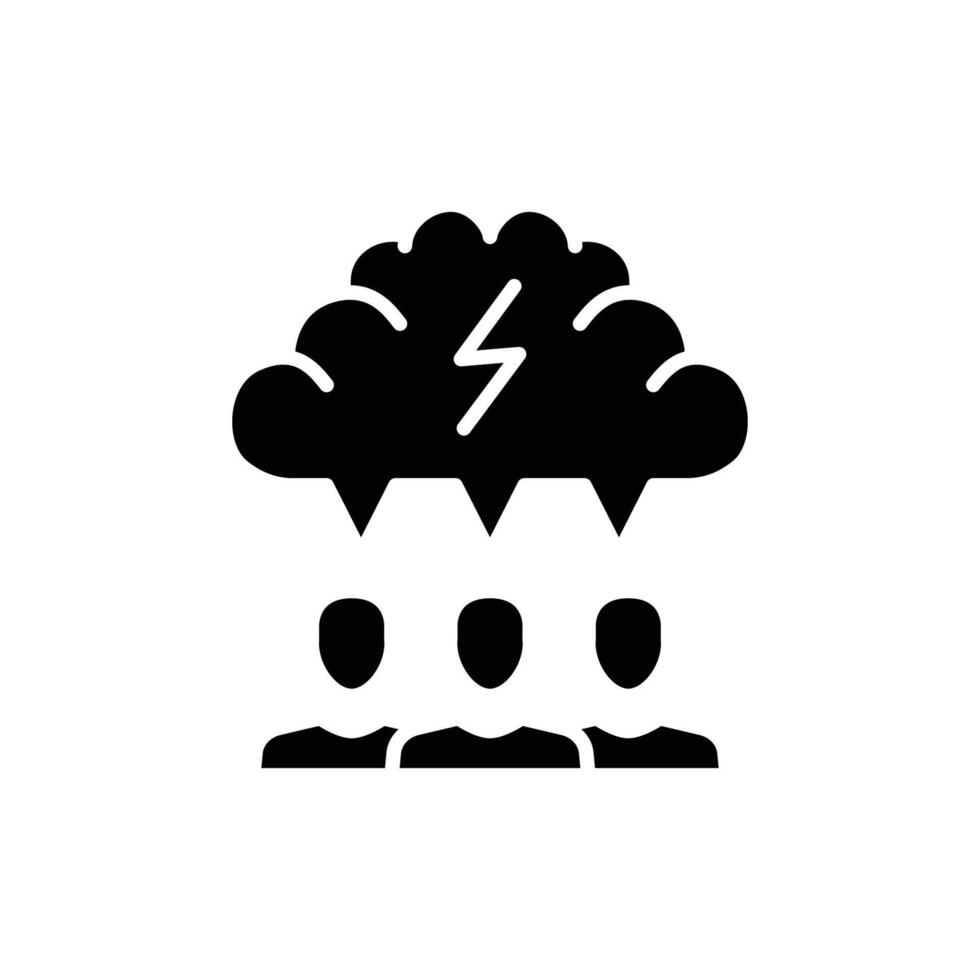 grupo lluvia de ideas icono. sencillo sólido estilo. idea genial, cerebro, tormenta, tornillo, iluminación, mente, idea, creativo equipo concepto. negro silueta, glifo símbolo. aislado. vector