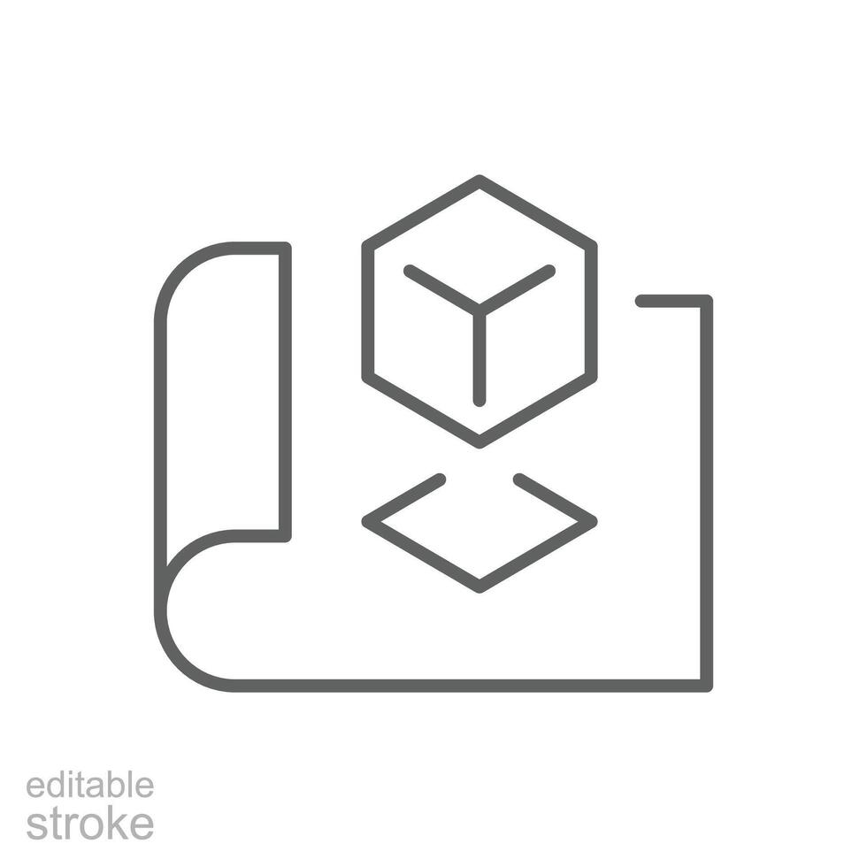 Augmented reality icon. Simple outline style. Virtual AR projection, cube, 3d, digital AR technology concept. Thin line symbol. isolated. Editable stroke. vector