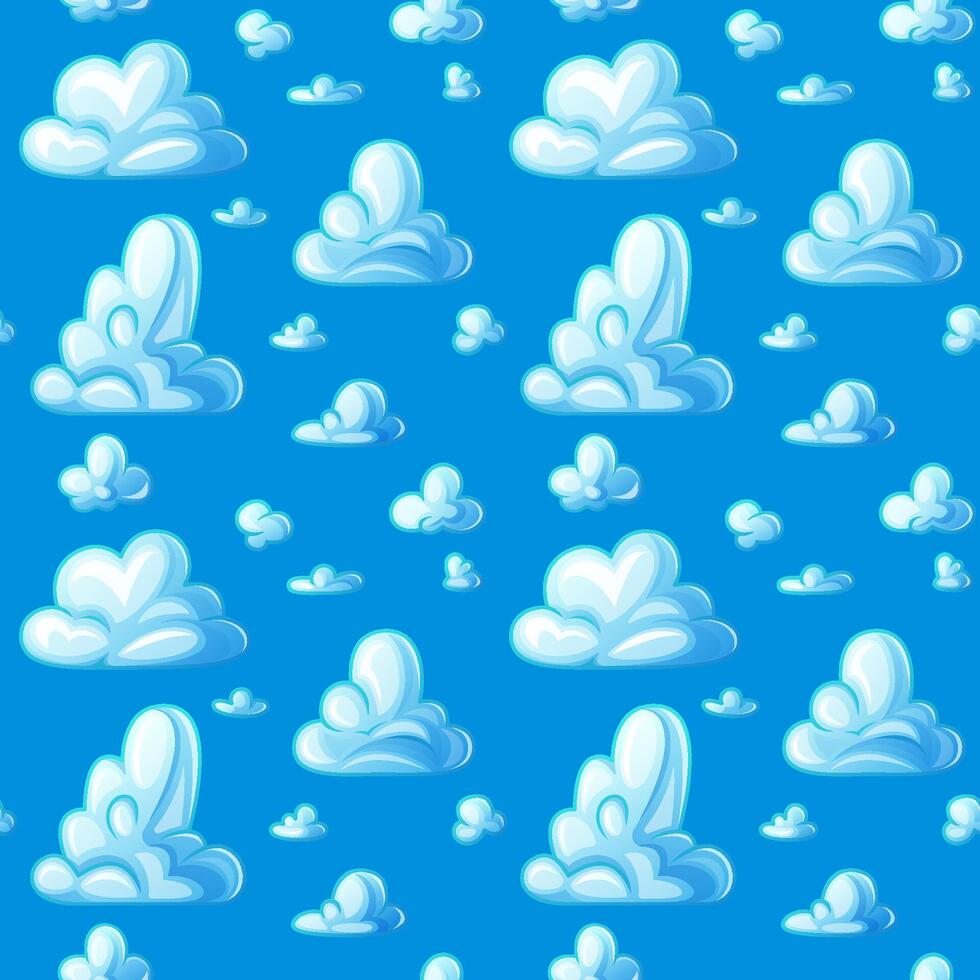 Seamless pattern of cartoon clouds on a blue sky background. Illustration for children textile, wallpaper, and background design. vector
