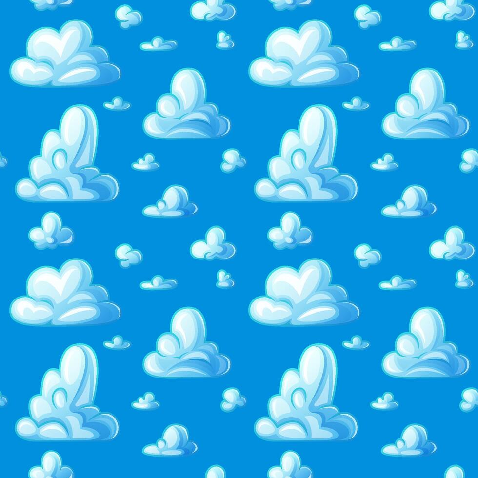 sin costura modelo de dibujos animados nubes en un azul cielo antecedentes. ilustración para niños textil, fondo de pantalla, y antecedentes diseño. vector