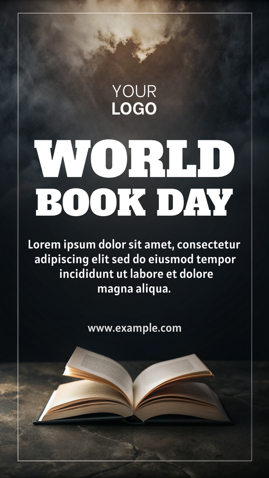 A poster for World Book Day featuring an open book psd