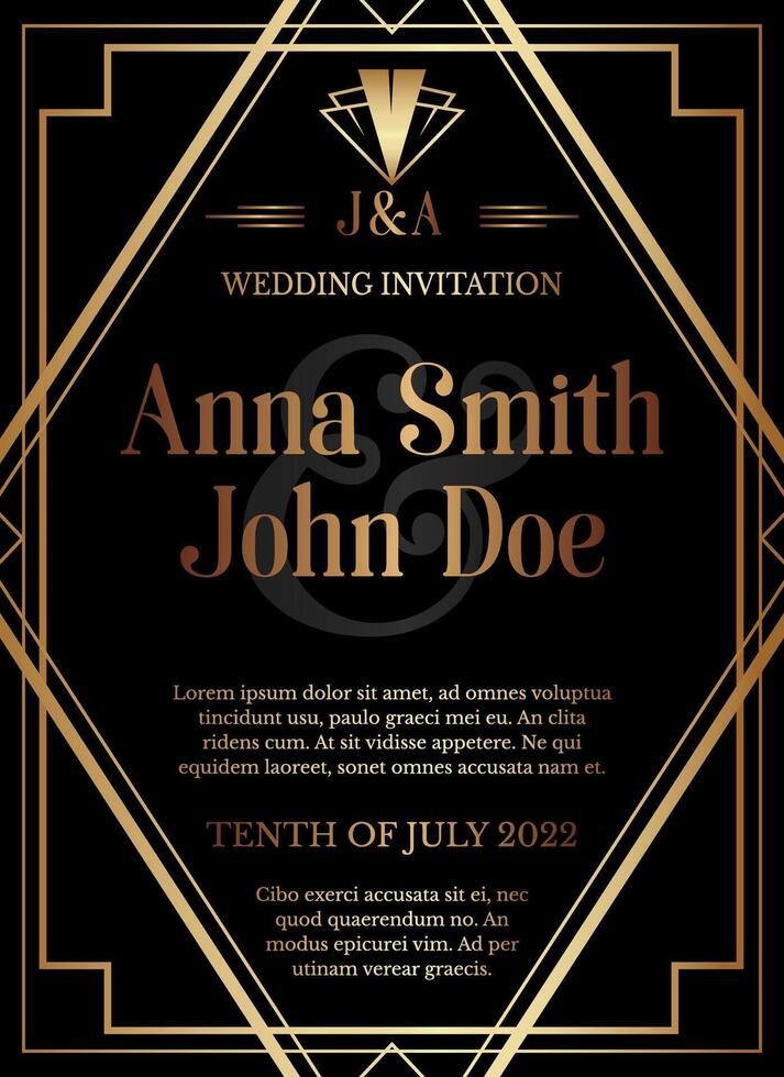 Geometric Gatsby Art Deco Style Wedding Invitation Design vector