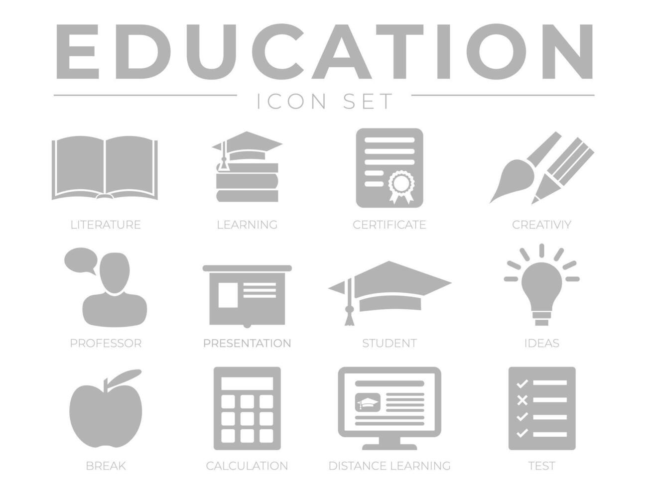 Gray Education School Icon Set vector
